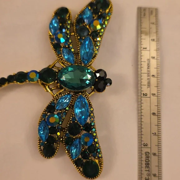 Dragonfly Brooch,Aqua and SeaBlue,Large - Picture 5 of 5